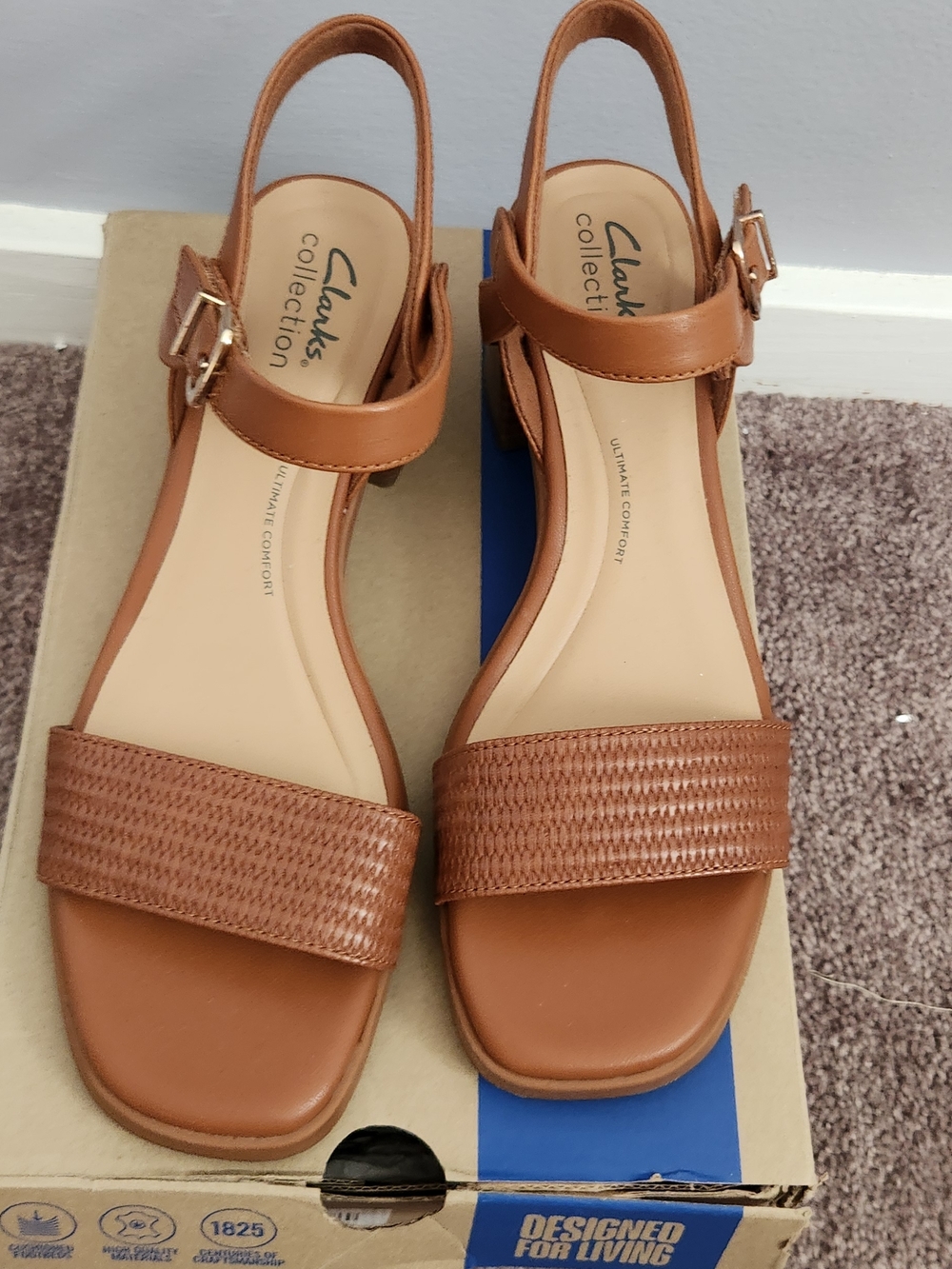 Clarks Women's Tan Leather Slingback Sandals with Woven Front Strap